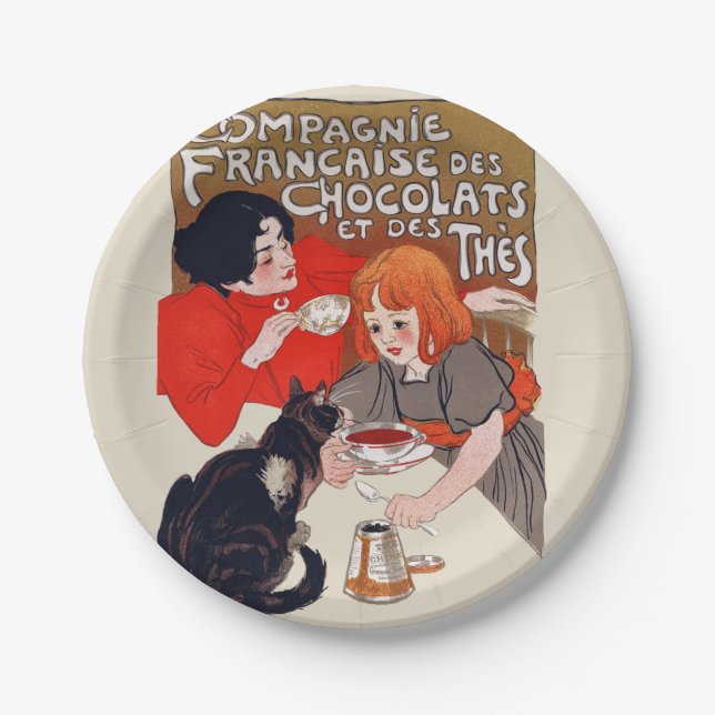Französisches Schokolade Party Steinlen Art Pappteller (Vorderseite)