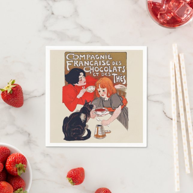 Französisches Schokolade Party Steinlen Art Serviette (Beispiel)