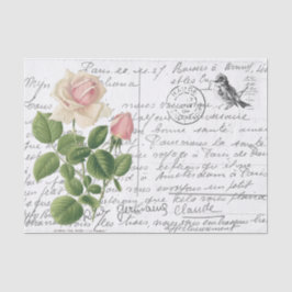Französisches Script Vintag Rosa Tee Rose Bird Pos Seidenpapier