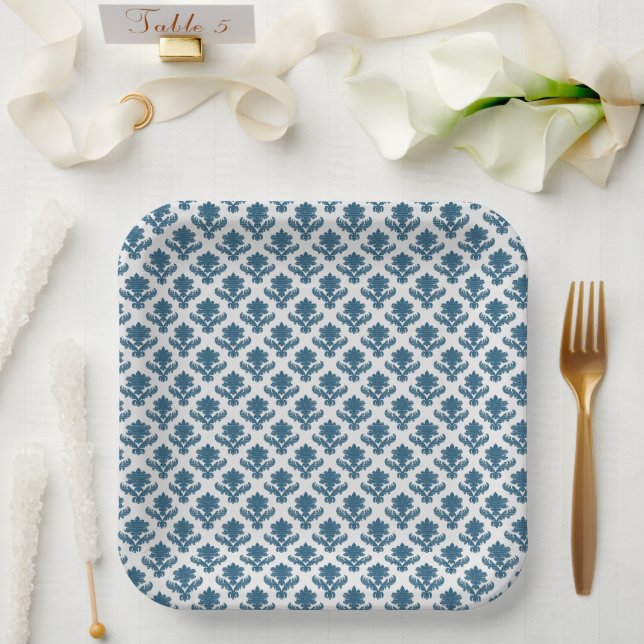 Französisches Tapestry Blau und Weiß Pappteller (Hochzeit)