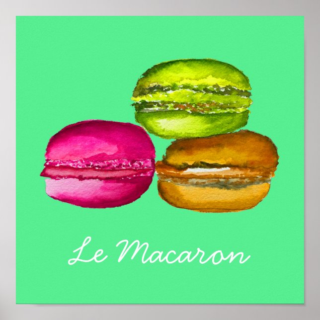 Französisches Thema Le Macaron niedliche Aquarellk Poster (Vorne)
