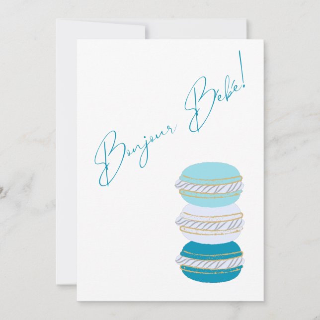 Französisches Thema Macarons Blue Boy Baby Dusche Einladung (Vorderseite)