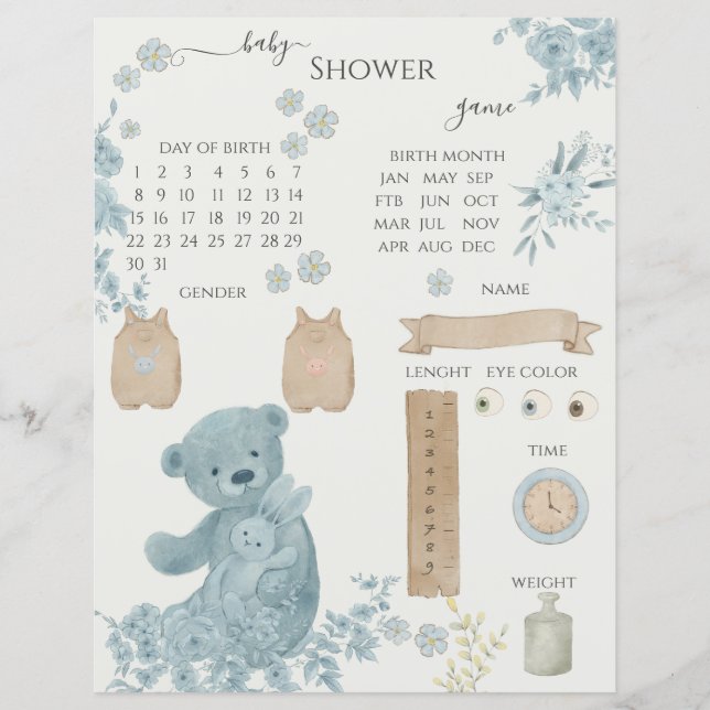 Französisches Toile Bear Dusche Guessing Spiel (Vorderseite)