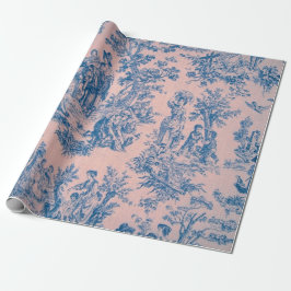 Französisches Toile de jouy blau und rosa Decodipa Geschenkpapier