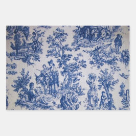 Französisches Toile de jouy Blau-Weiß-Deco Geschenkpapier Set