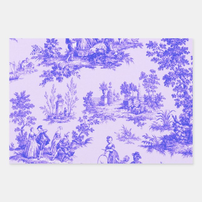 Französisches Toile de jouy Blau-Weiß-Deco Geschenkpapier Set (Vorderseite)