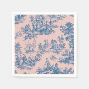 Französisches Toile de jouy blauen rosa elegante D Serviette