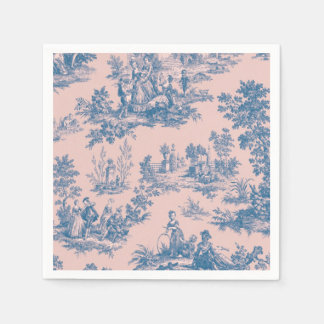 Französisches Toile de jouy blauen rosa elegante D Serviette