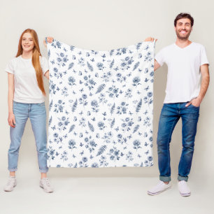 Französisches Toile de Jouy Blaues Muster Chinosei Fleecedecke