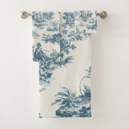 Französisches Toile de jouy sage grün elegant Badhandtuch Set