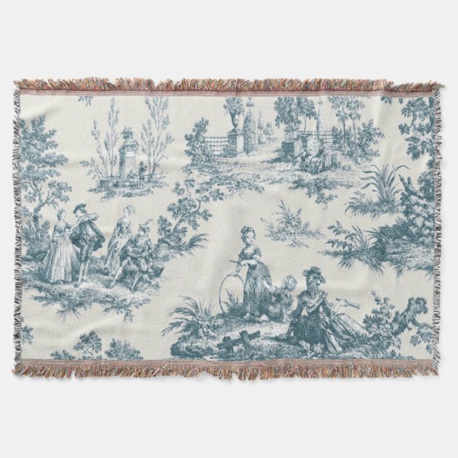 Französisches Toile de jouy sage grün elegant Decke (Vorderseite)