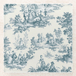 Französisches Toile de jouy sage grün elegant Glasuntersetzer