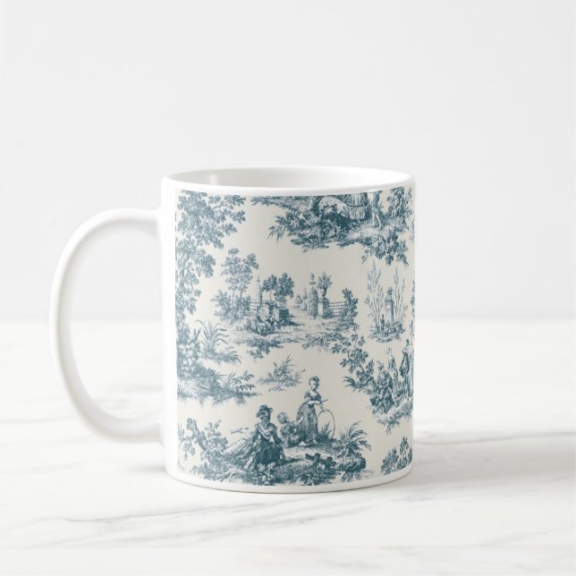 Französisches Toile de jouy sage grün elegant Kaffeetasse (Links)