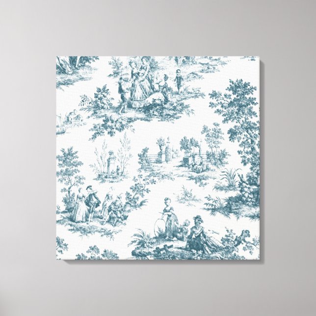 Französisches Toile de jouy sage grün elegant Leinwanddruck (Vorderseite)