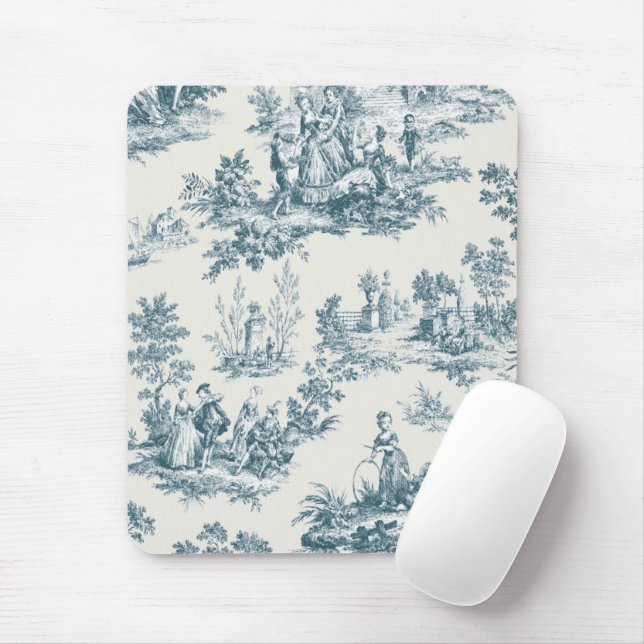 Französisches Toile de jouy sage grün elegant Mousepad (Mit Mouse)