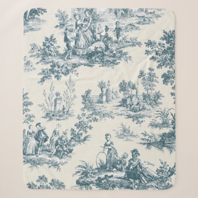 Französisches Toile de jouy sage grün elegant Sherpadecke (Vorderseite)