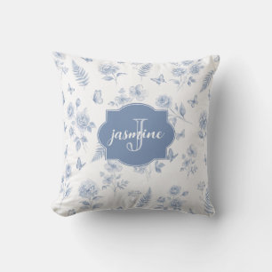 Französisches Toile-Monogramm-Name-Wasserfarben-Bl Kissen