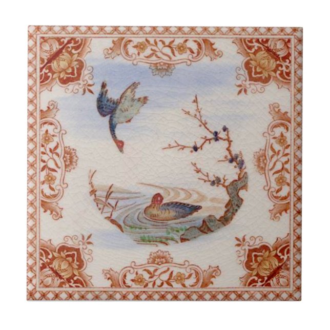 Französisches Transferware mit Ducks Repro Fliese (Vorderseite)