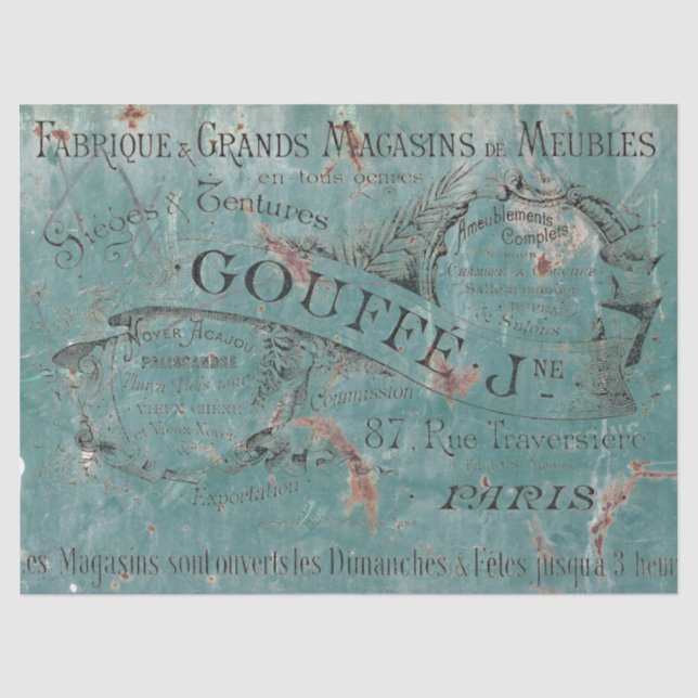 Französisches Vintages Decoupon-Zeichen Seidenpapier (Vorderseite)