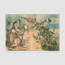 Französisches Vintages Pferd, Frau, Blumenzauber