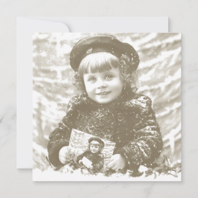 Französisches Vintages Wintermädchen Weihnachtsfes Karte (Vorderseite)