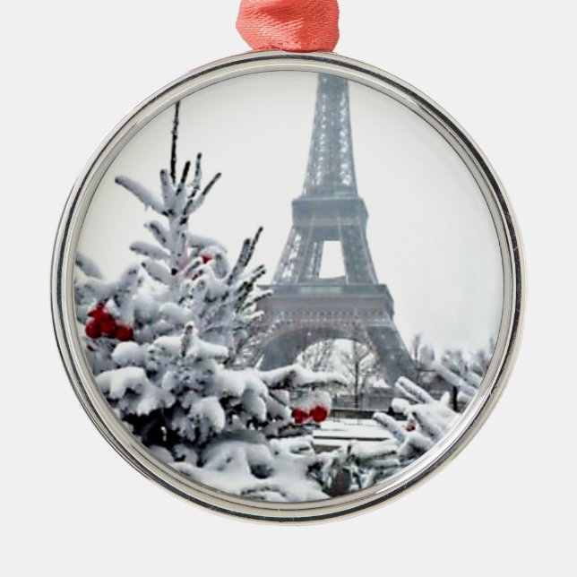 Französisches weißes Weihnachten Silbernes Ornament (Vorne)