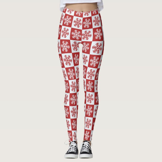 Frappe rouge et blanche à flocon de neige Leggings (Devant)