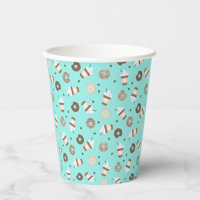 Frappuccino Kaffee Sprinkler Donut Muster Pappbecher (Vorderseite)