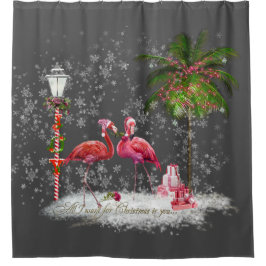 Frase de Natal Com Casal de Flamingos Duschvorhang