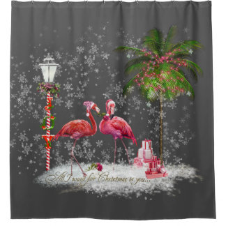 Frase de Natal Com Casal de Flamingos Duschvorhang