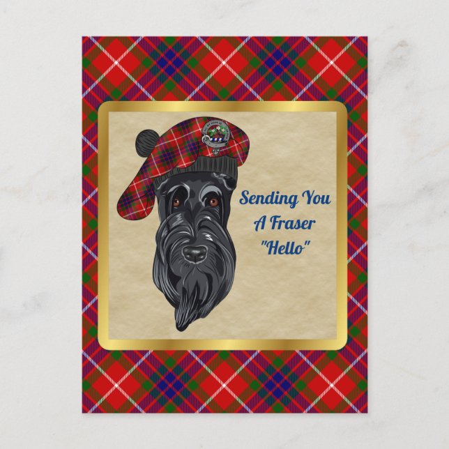Fraser Clan Abzeichen & Tartan Postkarte (Vorderseite)