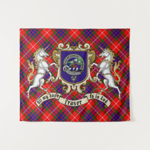 Fraser Clan Abzeichen & Unicorns mit Tartan Wandteppich