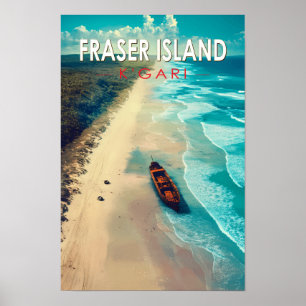 Fraser Island K'gari Australien Reise Kunst Vintag Poster