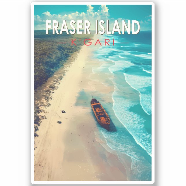 Fraser Island K'gari Australien Reisen Vintag Aufkleber (Vorderseite)