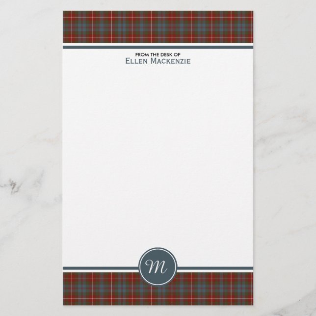 Fraser Lovat Weathered Tartan Monogram Stationer Briefpapier (Vorderseite)