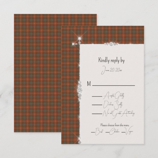 Fraser Red Scottish Tartan Wedding RSVP Karte (Vorne/Hinten)