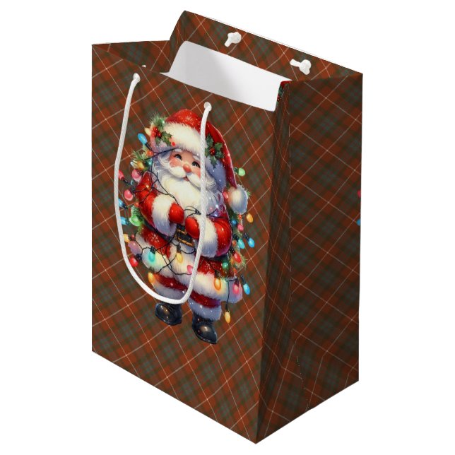 Fraser Red Weathered Scottish Tartan Christmas  Mittlere Geschenktüte (Vorderseite Schrägansicht)