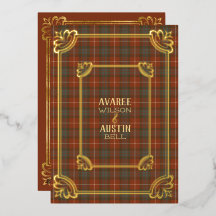Fraser Red Weathered Tartan Gold Einladung