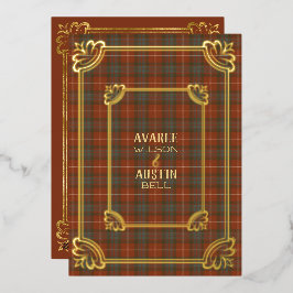 Fraser Red Weathered Tartan Gold Einladung