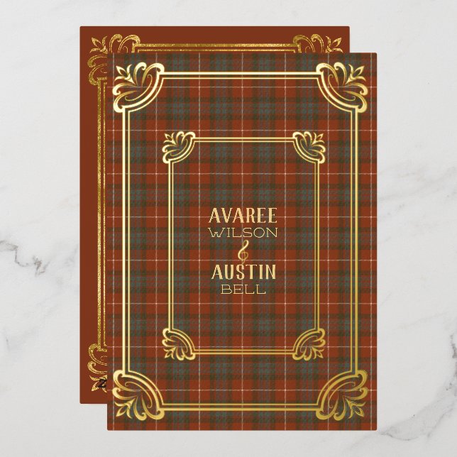 Fraser Red Weathered Tartan Gold Einladung (Vorderseite/Rückseite)
