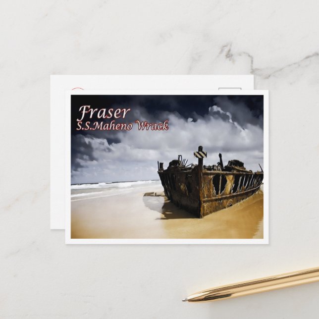 Fraser - S.S.Maheno Wrack - Australien - Postkarte (Vorderseite/Rückseite Beispiel)