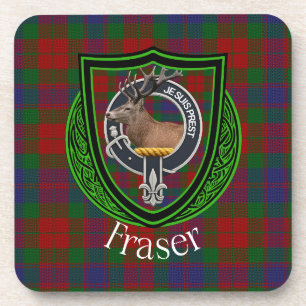 Fraser schottischer Clan Tartan & Wappen Getränkeuntersetzer