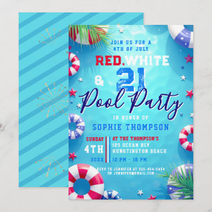 Frau 4. Juli Poolparty Erwachsener 21. Geburtstag Einladung