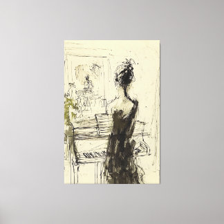 Frau am Klavier Sketch - Leinwanddruck