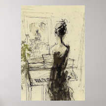 Frau am Klavier Sketch -