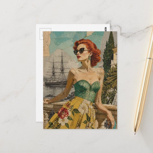 Frau am Ozean Postkarte (Vorderseite/Rückseite Beispiel)