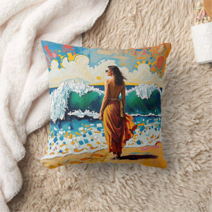Frau am Strand Abstrakte Meer Kunst Personalisiert Kissen