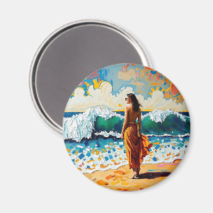 Frau am Strand Abstrakte Meereskunst Magnet