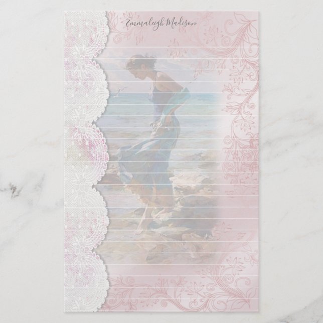 Frau am Strand Imitats Linden Briefpapier (Vorderseite)