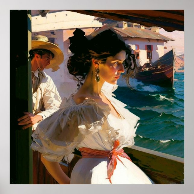 Frau an Bord eines Schiffes, das an einem sonnigen Poster (Vorne)